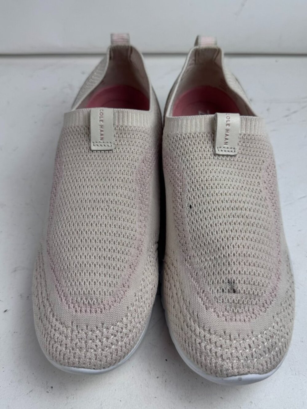Cole Haan Zerogrand Women's 8.5 B Pink Knit Slip On Walking Shoes W23763 Stain